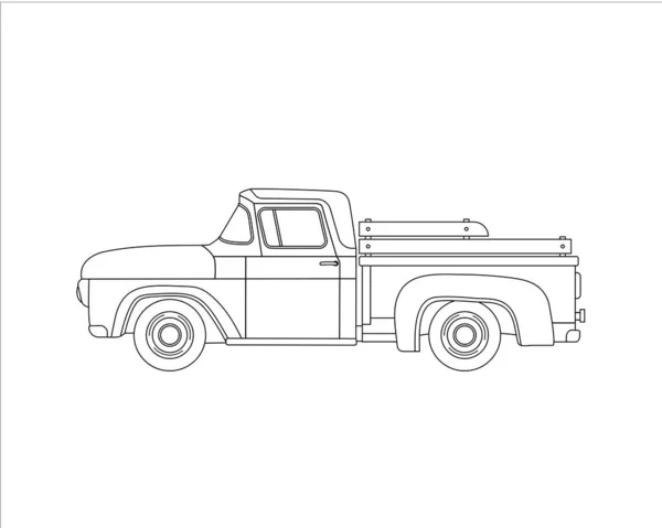 Kontúr Régi Farmer Retro Pickup Teherautó Elszigetelt Fehér Háttér Vintage — Stock Vector