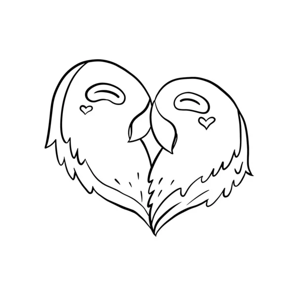 Karalama Tarzında Çizilmiş Birbirine Aşık Iki Papağan Vektör Illüstrasyonu — Stok Vektör