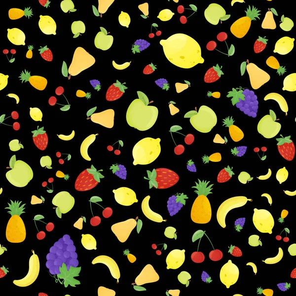 Motif Fruits Colorés Sans Couture Sur Fond Noir Enveloppement Design — Image vectorielle