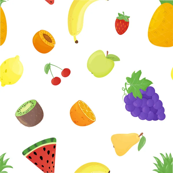 Padrão Frutas Coloridas Sem Costura Fundo Branco Envoltório Design Textura —  Vetores de Stock