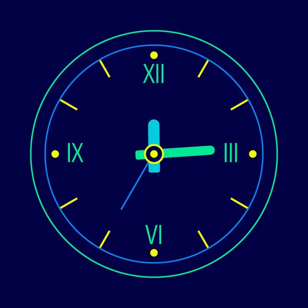 Ikonenuhr Flachen Stil Neon Analoge Uhr Symbol Für Zeitmanagement Chronometer — Stockvektor