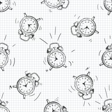 Çizim elle çizilmiş kusursuz desenli klasik çalar saat karalama tarzında. Yazdırma, web veya reklam kullanımı için vektör illüstrasyonu