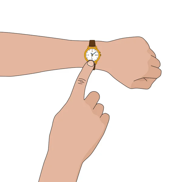 Gelbgoldene Stilvolle Uhr Mit Lederarmband Der Hand — Stockvektor