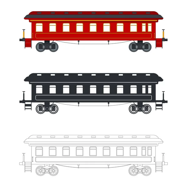 Vintage Passenger Coach Train Retro Style Three Different Options Color — Stock Vector