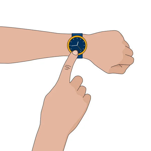 手に数字なしブルーストラップとシンプルな黄色のスタイリッシュな腕時計 ベクトル平図 — ストックベクタ
