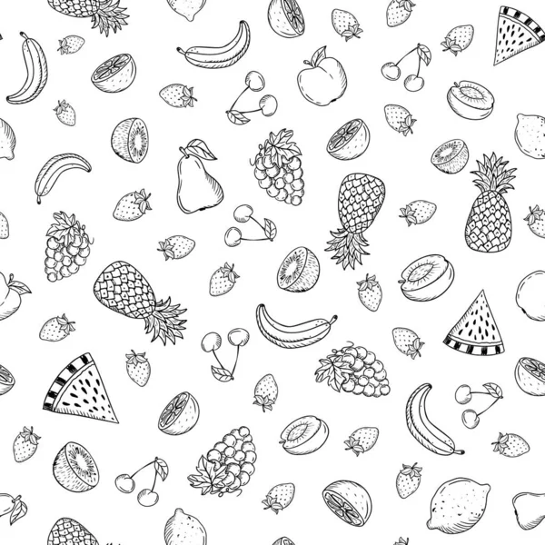 Modèle sans couture avec des fruits croquis dans un style rétro — Image vectorielle