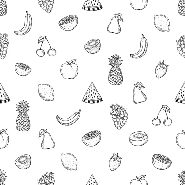 Modèle sans couture avec des fruits croquis dans un style rétro — Image vectorielle