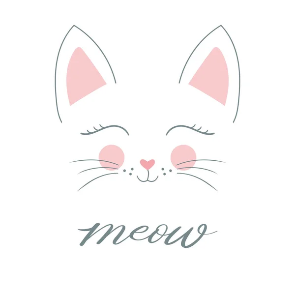 Miao slogan con gatto carino bianco — Vettoriale Stock