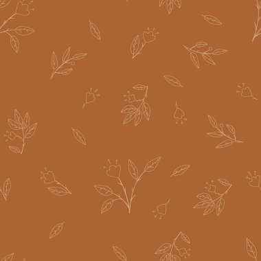 İskandinav çiçekleriyle kusursuz desen ve karalama tarzında yapraklar.