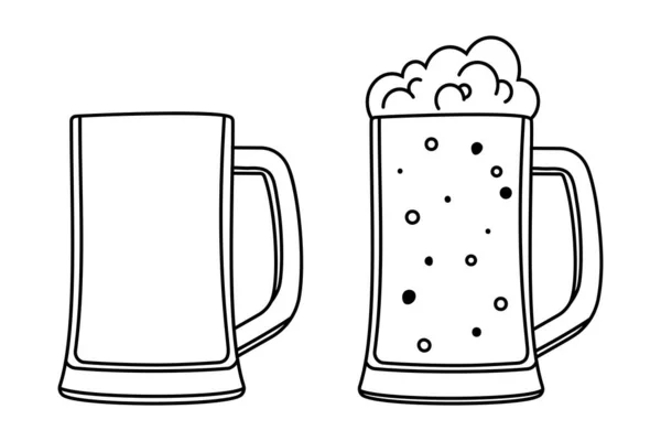 Kontur ikoner för öl mugg — Stock vektor