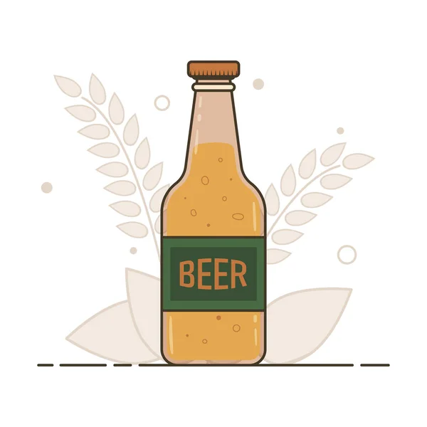 Glass Bottle Barley Beer Vector Flat Illustration — Stock Vector