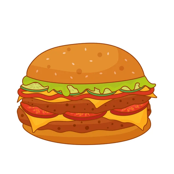 Colorful delicious cartoon double burger — Stock Vector