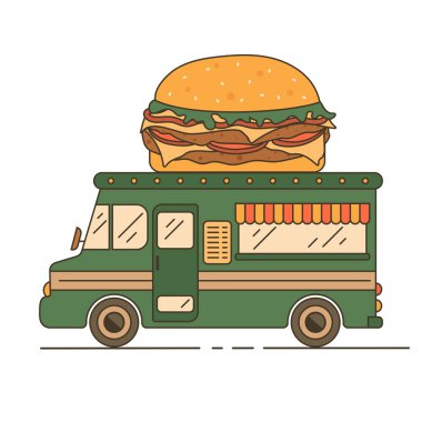 Amerikan çift burgerli yeşil yemek kamyonu