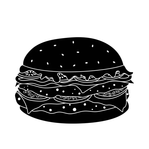 Siyah siluet karalama duble burger