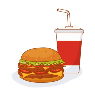 Çizgi film nefis duble burger ve gazoz.