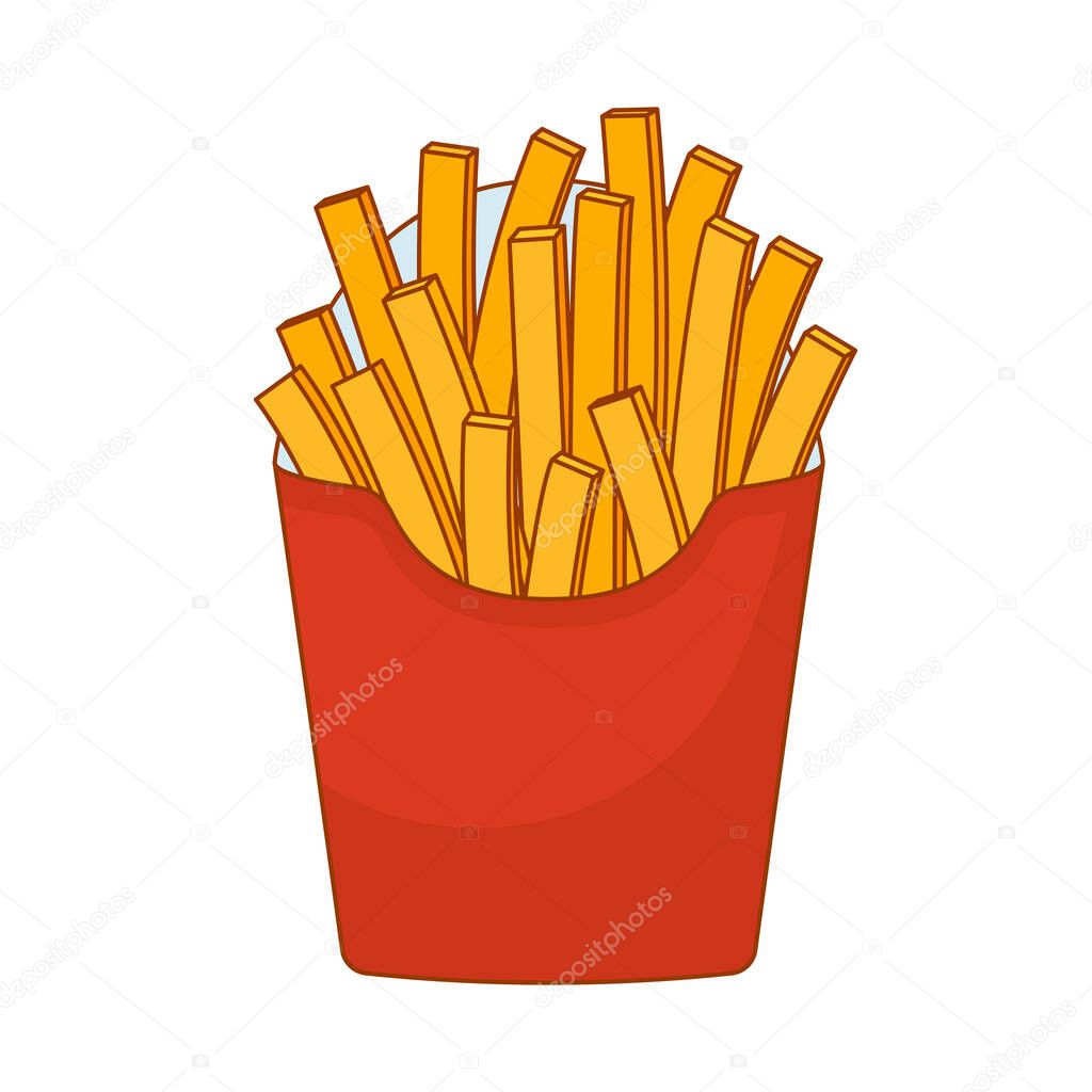 Cartoon french fries in red paper pack