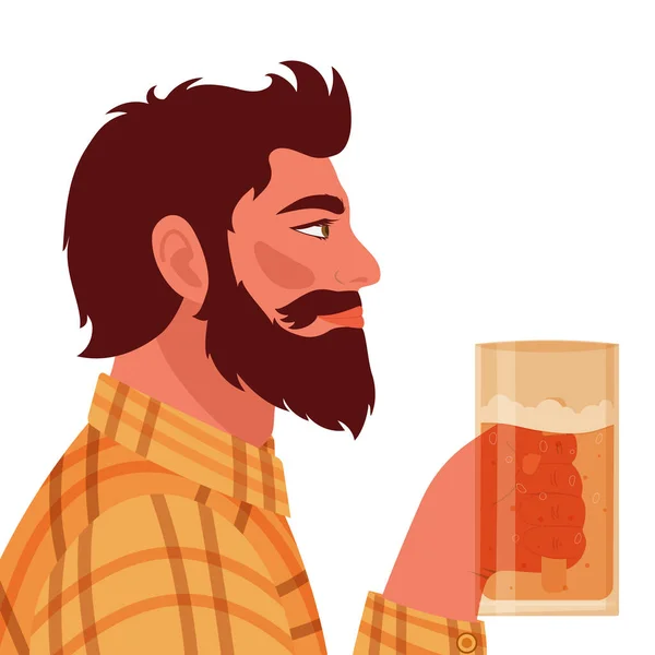 Barbudo hombre sosteniendo taza de cerveza — Vector de stock