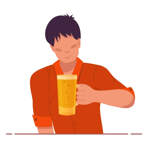 Dibujos animados joven con taza de cerveza — Vector de stock