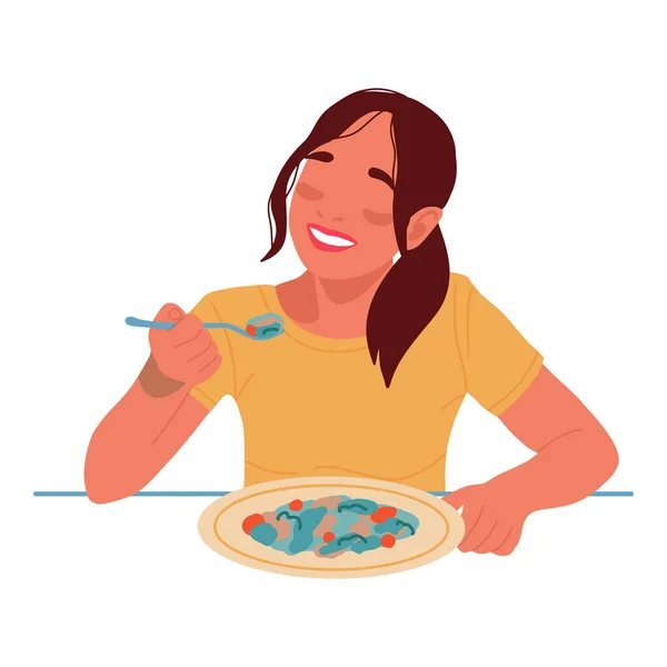 Feliz joven comiendo comida — Vector de stock