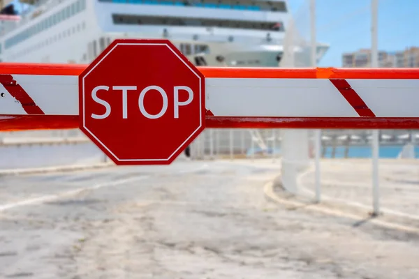 Stop Sign Barrier Closed Border Travel Restrictions Royalty Free Stock Images
