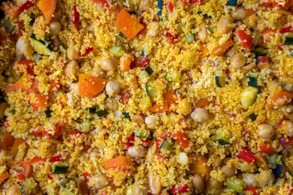 Cous Cous Con Verduras Fondo Vista Superior —  Fotos de Stock