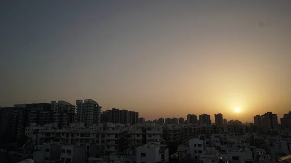 Sonnenaufgang Und Sonnenuntergang Über Der Stadt Mit Dem Himmel Stadtbild — Stockfoto