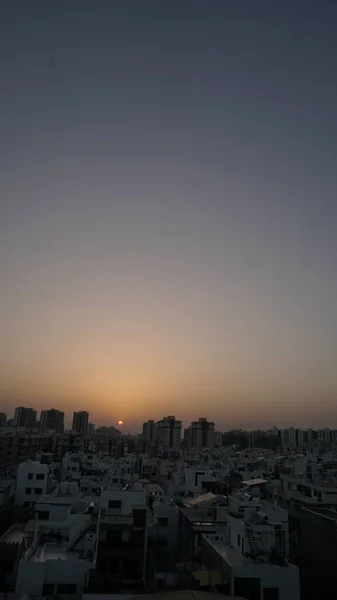 Zonsopkomst Zonsondergang Boven Stad Met Hemel Stadsgezicht — Stockfoto