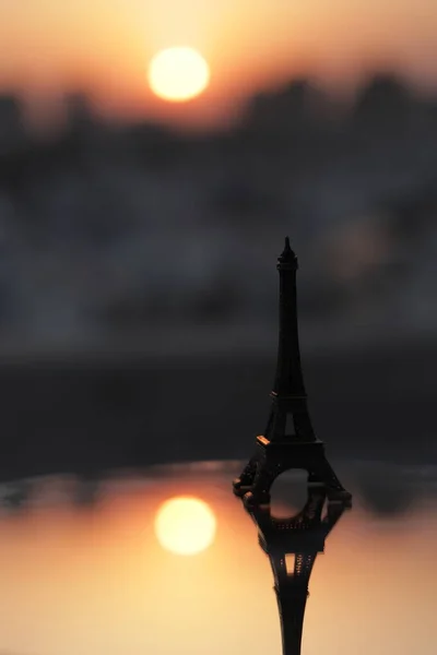 Eiffel Tower Paris Sunrise Sunset Small Eiffel Tower Sun — Stock Photo, Image