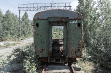 Ormanda terk edilmiş bir tren vagonu.