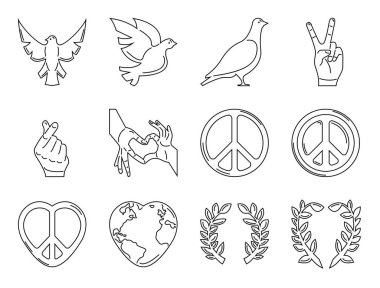 12 simge koleksiyonu, uluslararası barış günü için uygun, ana hatlarıyla