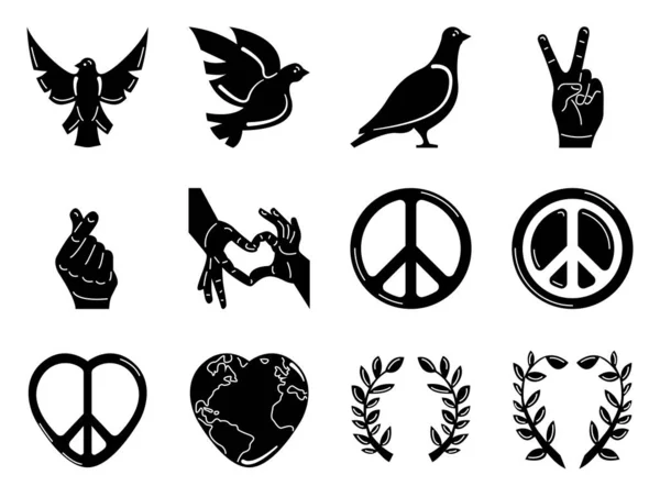 国際平和の日に適した12のアイコンコレクションは グリフスタイルで — ストックベクタ