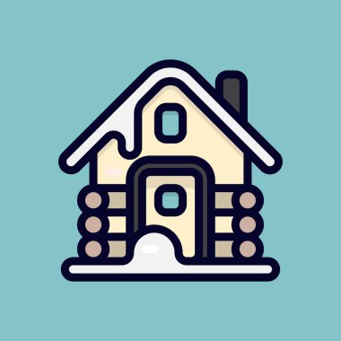 Kış mevsiminde karla kaplı bir barakanın ikon vektör çizimi. Kış ve Noel için uygun