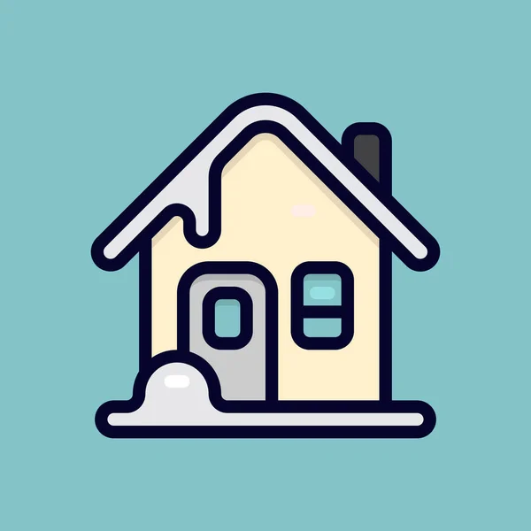 Icon Vector Illustration Eines Hauses Das Winter Von Schnee Bedeckt — Stockvektor