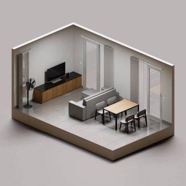 Oturma odası Isometric 3D Resim Çizimi