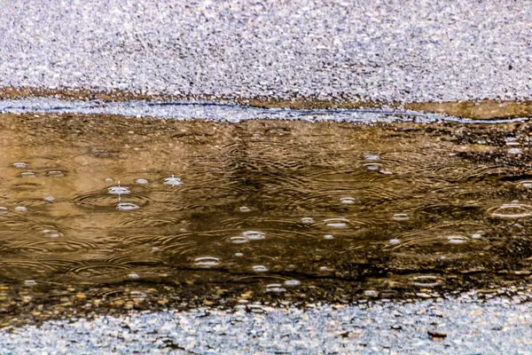 Дощ Падає Дорогу Створює Калюжі Калгарі Альберта Канада — стокове фото