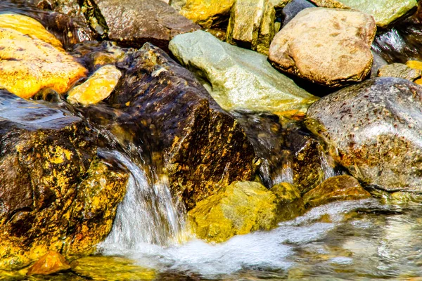 ブラッグクリークの岩を流れる水 カナダのアルバータ州のブラッグクリーク州立公園 — ストック写真