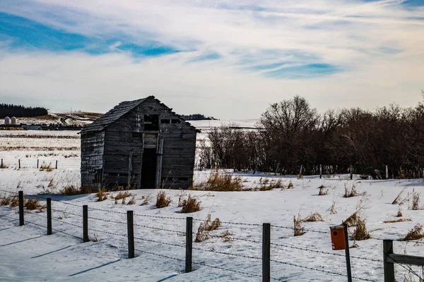 Opuštěné Farmářské Budovy Prériích Alberta Kanada — Stock fotografie