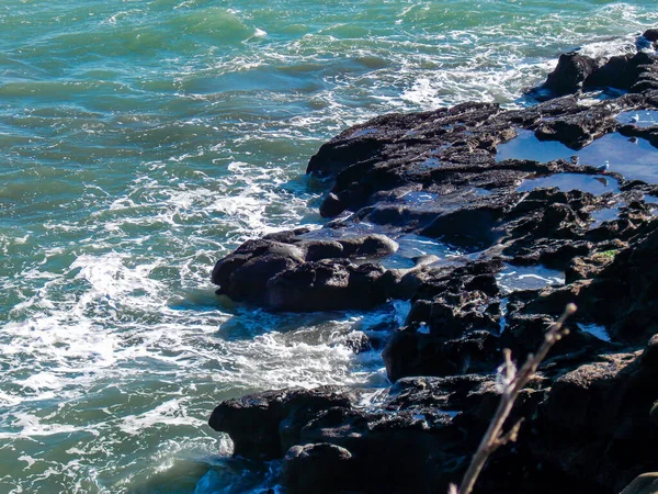 Ondas Colidem Terra Uma Praia Rochosa Auckland Nova Zelândia — Fotografia de Stock