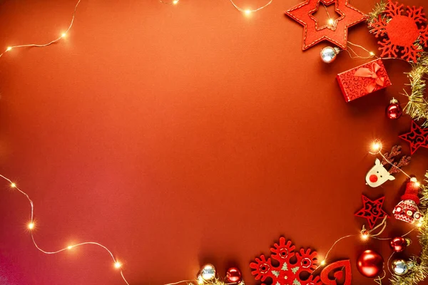 Weihnachten Hintergrund Mit Rotem Dekor Draufsicht Mit Kopierraum — Stockfoto
