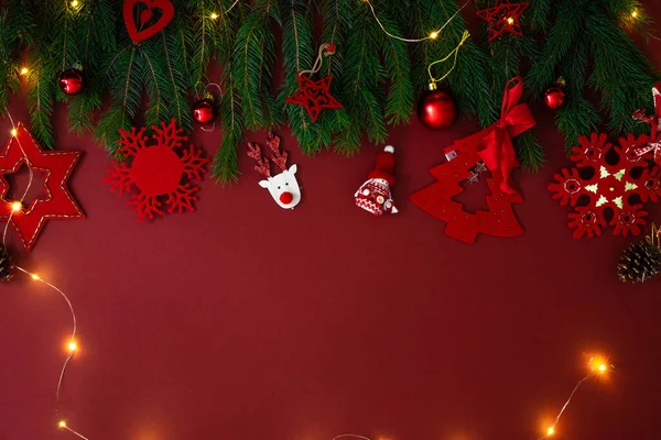 Weihnachten Hintergrund Mit Rotem Dekor Draufsicht Mit Kopierraum — Stockfoto