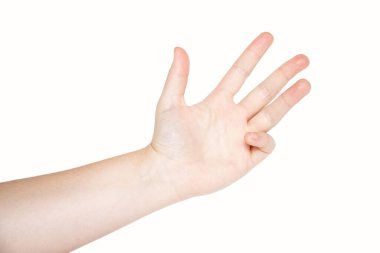 İzole kadın eli beyaz arka planda. Sayılar gösteriliyor.