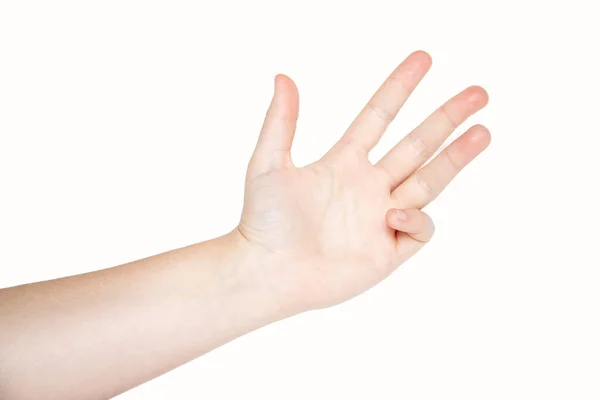 Mão Mulher Isolada Fundo Branco Mostrando Números — Fotografia de Stock