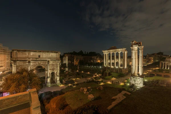 Roman Forum Ruins Arch Severus Temple Saturn Temple Vesta Basilica — Stock Photo, Image