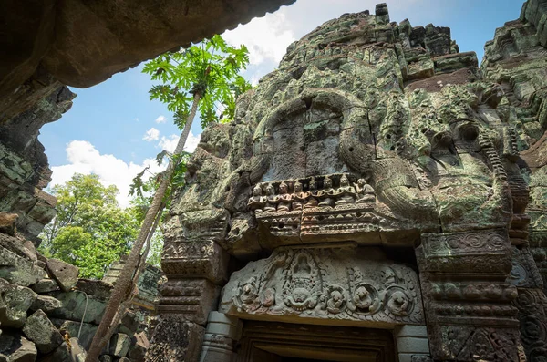 Detalhe Baixo Relevo Escultura Demônio Mitologia Hindu Templo Antigo Preah — Fotografia de Stock