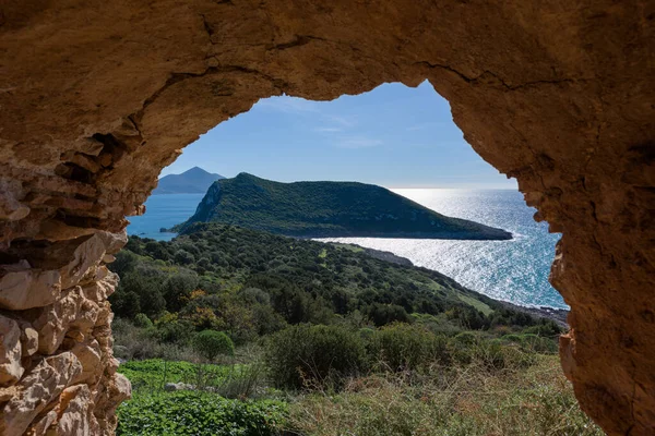 Eski Navarino Kalesi Pylos Moreloponnese Yunanistan Daki Sphacteria Adası Kemerle — Stok fotoğraf