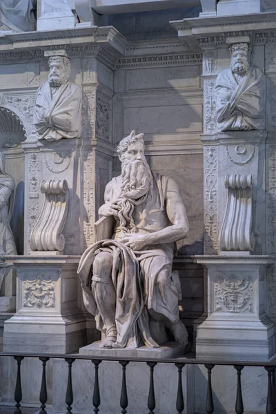 Rom Italien Jan 2020 Detalj Altarskulpturgruppen Profeten Mose Berömd Skulptur — Stockfoto