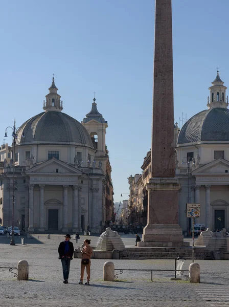 Roma Itália Março 2020 Turistas Caminham Pela Piazza Del Popolo — Fotografia de Stock