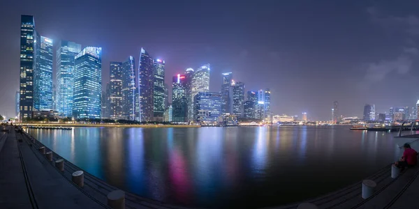 Singapur Merkez Şletme Bölgesi Geceleri Yükselişte Marina Körfezi Teras Güvertesi — Stok fotoğraf