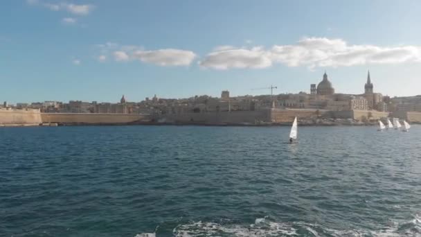 Корабли Лодки Средиземном Море Над Мальтой — стоковое видео