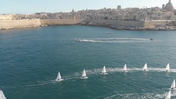 Корабли Лодки Средиземном Море Над Мальтой — стоковое видео